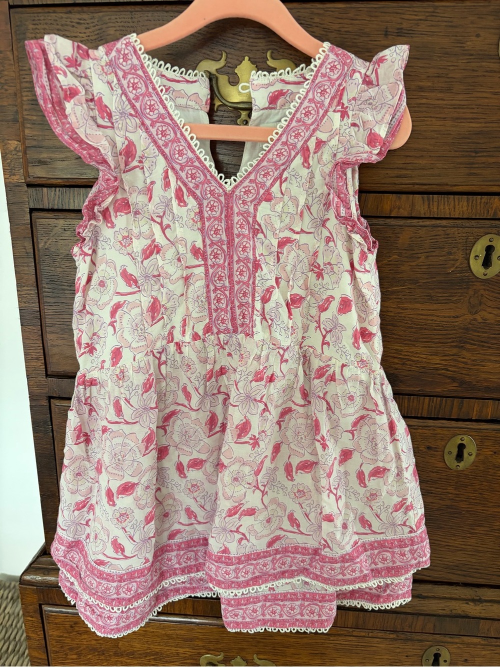 Vineyard Vines Pink Floral V-Neck Ruffle Sleeve Tunic